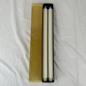 Root Gentry 18" Pillar Candle Pair Ivory White New Old Stock Ribbed Made in USA‎